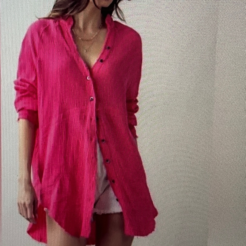 Flawless Kennedy Cotton Gauze Tunic Pool Beach Cover- up Pockets Hot Pink NWOT